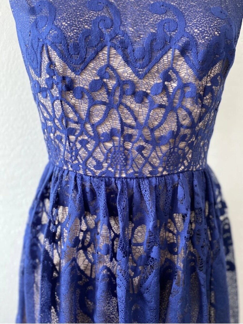 Blue Lace Dress London Time Size 6 Fit & Flare Sleeveless Lace Zip - Picture 3 of 8